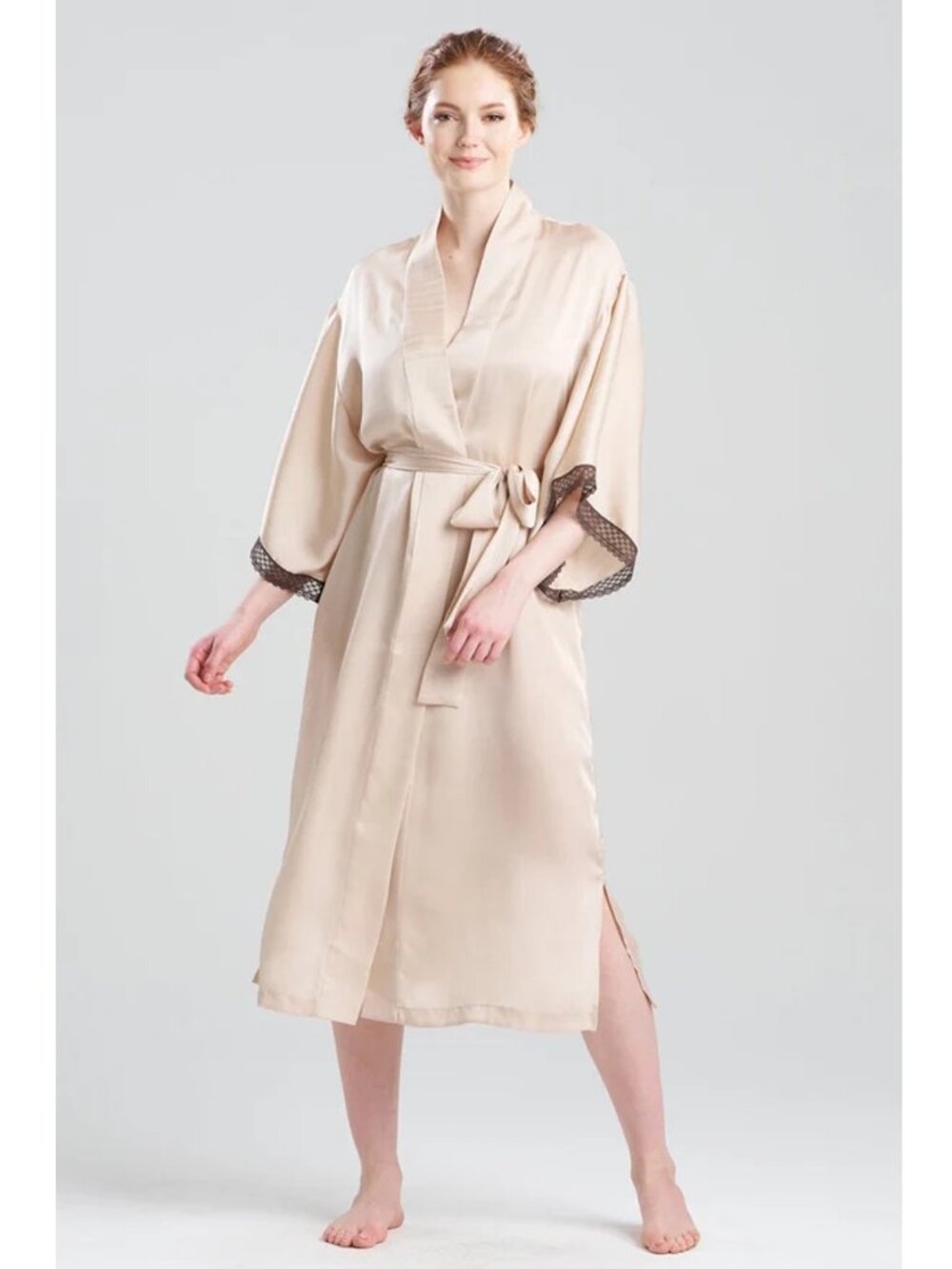 NWT New Natori Ashley Icon Lace Robe In Cream Size M